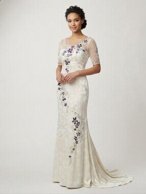 NWOT Custom Made Embossed Velvet Crystal Beaded Gown Size 4/6